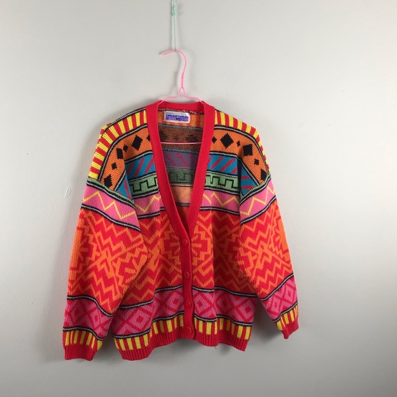 Vintage Sweaters - Vintage | colorful v-neck cardigan